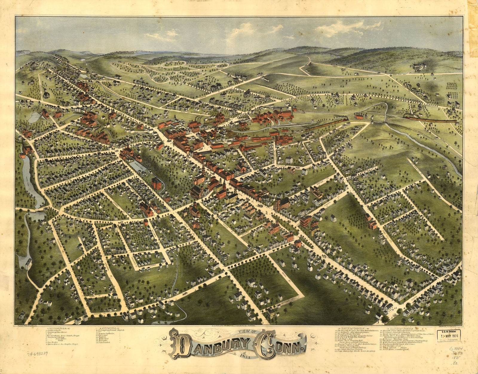 Birds Eye View of Danbury, 1875