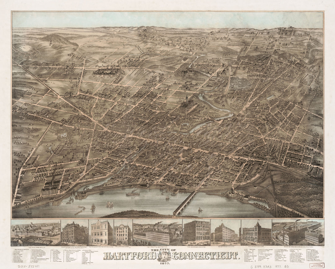 Birds Eye View of Hartford, 1877