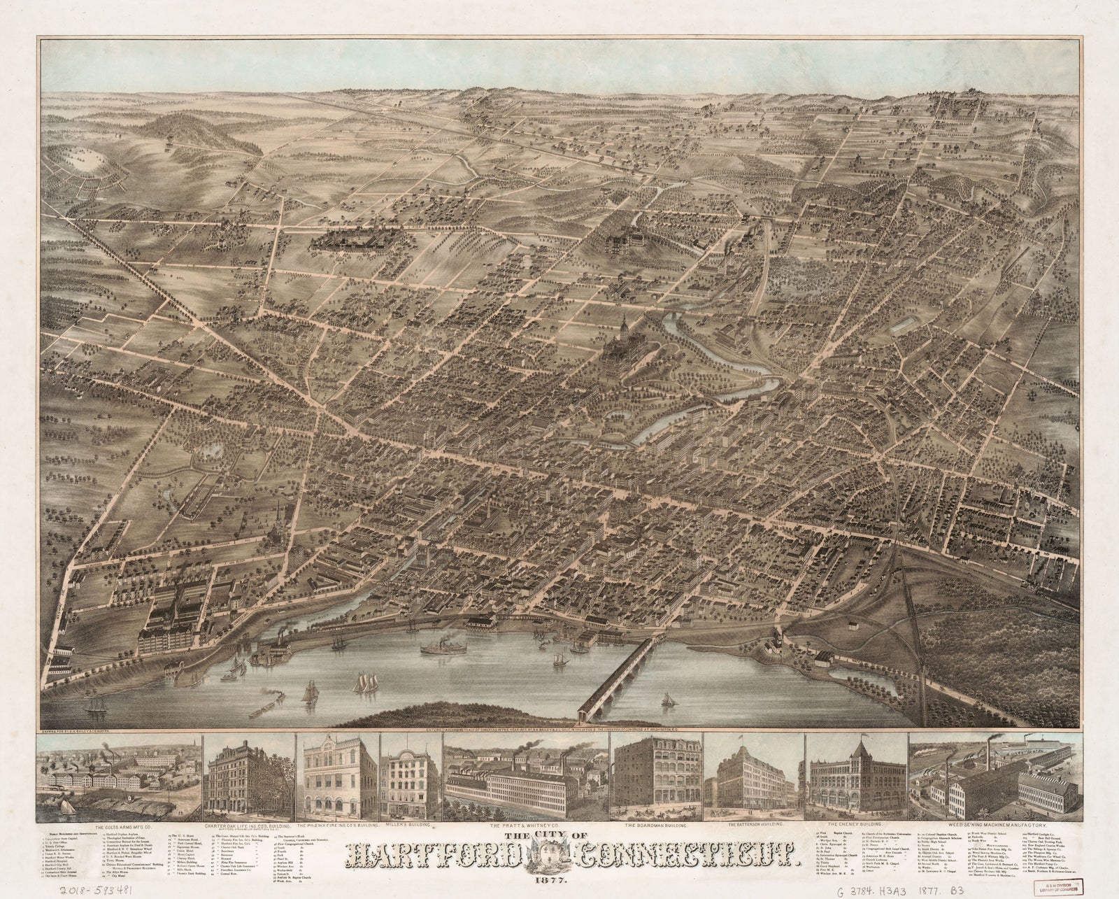 Birds Eye View of Hartford, 1877