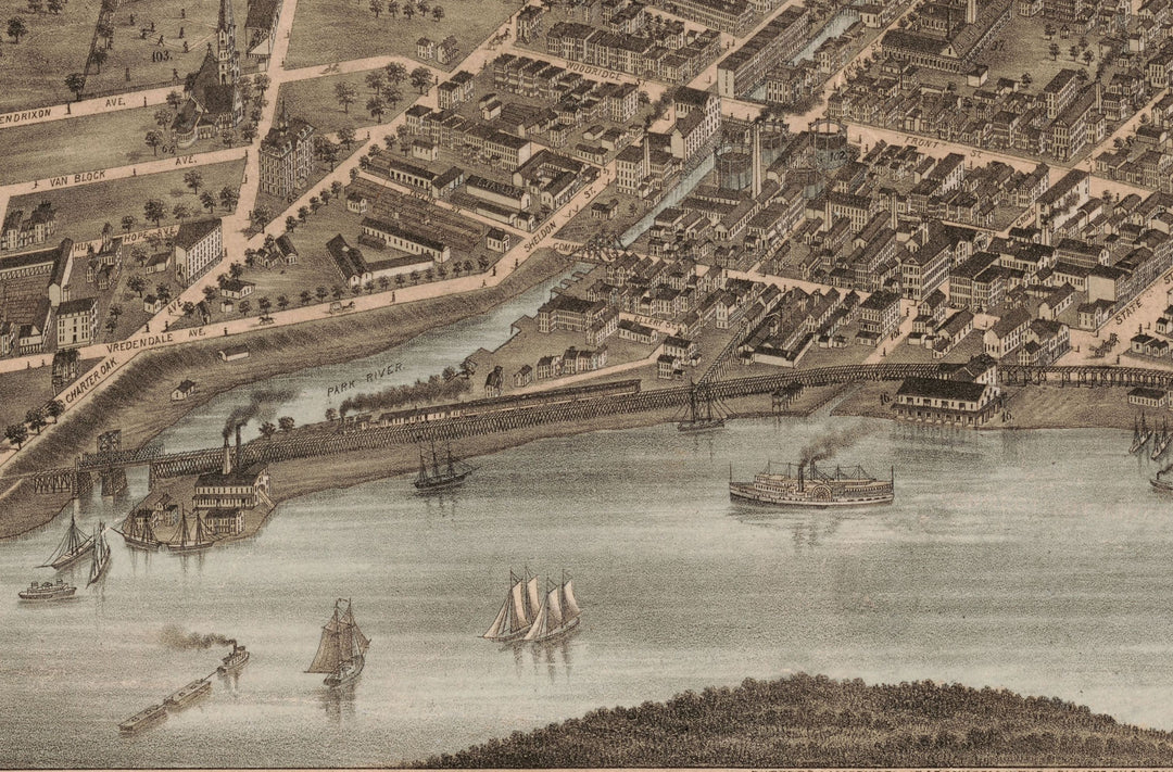 Birds Eye View of Hartford, 1877