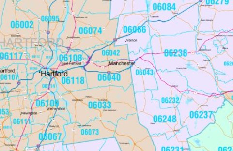 Color Cast Style Connecticut Wall Map