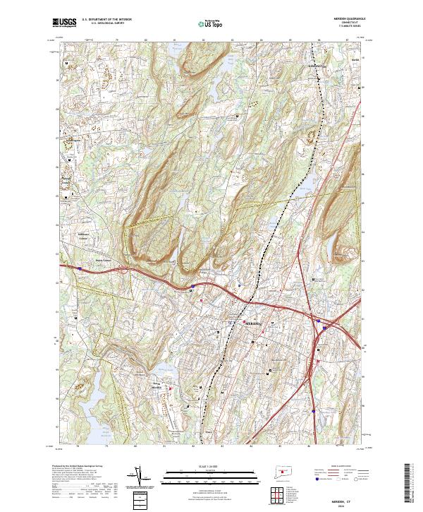 Meriden Map US Topo 7.5-minute map for Meriden CT – American Map Store