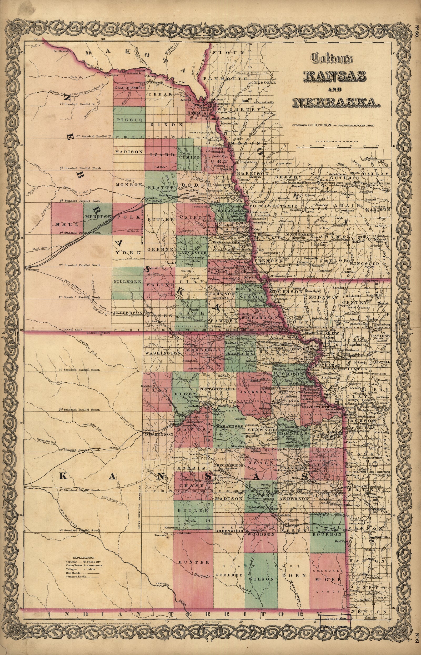 Colton's Kansas & Nebraska, 1855