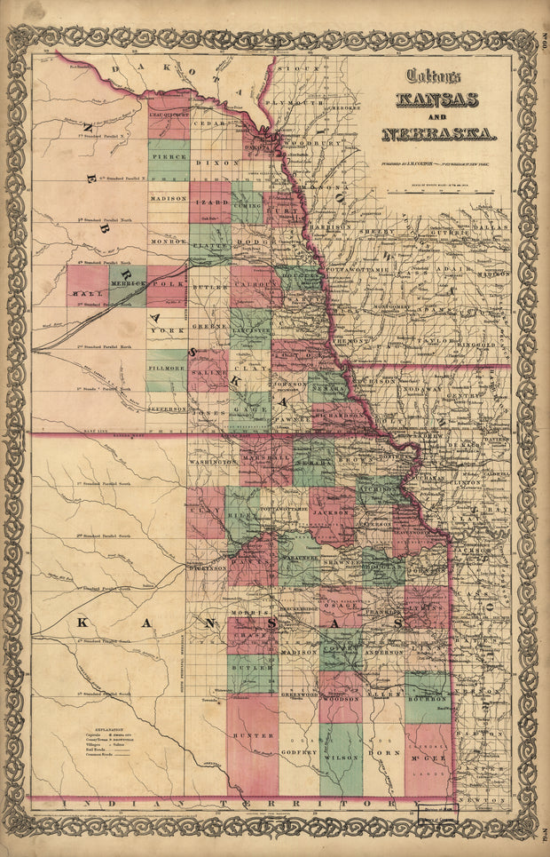 Colton's Kansas & Nebraska, 1855