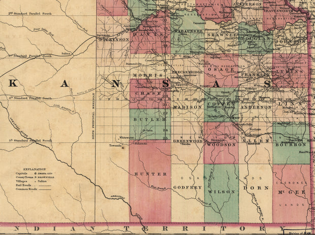 Colton's Kansas & Nebraska, 1855