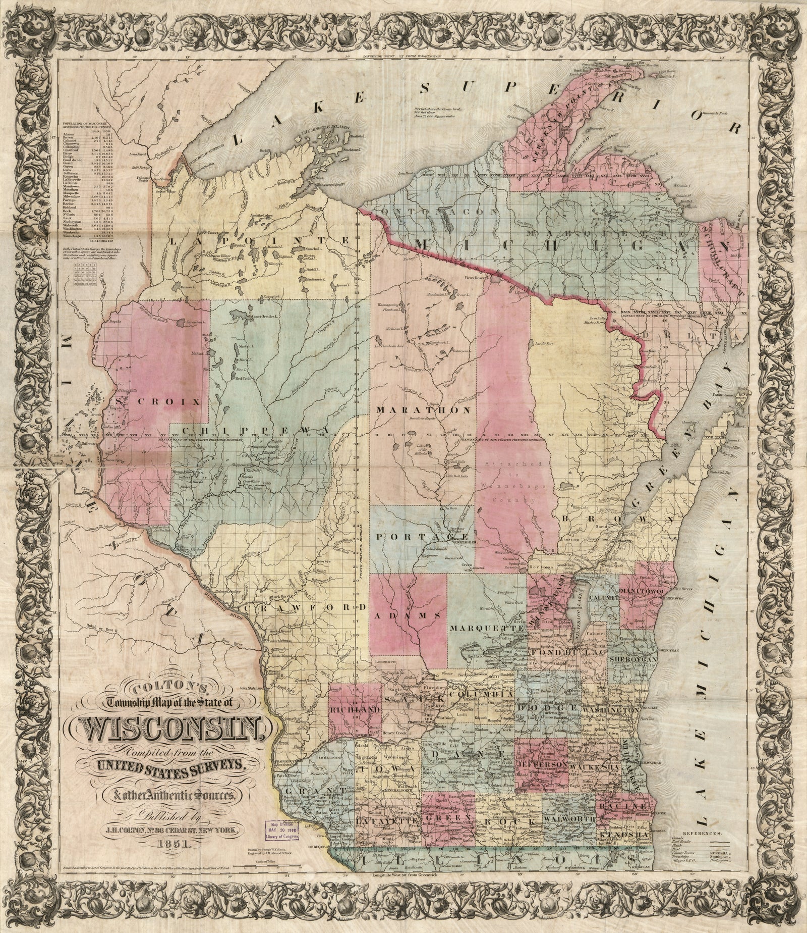 Colton's Township Map of the State of Wisconsin, 1851