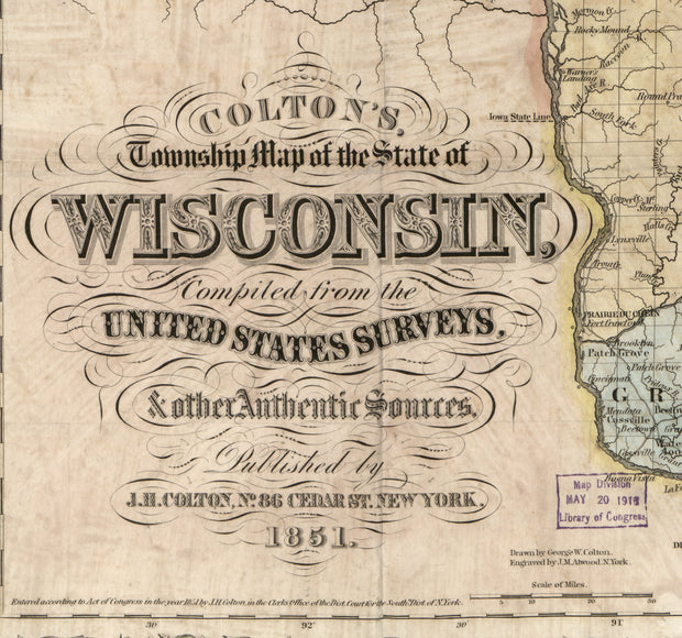 Colton's Township Map of the State of Wisconsin, 1851