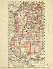Cram's Railroad & Township Map of Mississippi, 1878