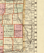 Cram's Railroad & Township Map of Mississippi, 1878