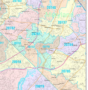 Colorcast Zip Code Style Wall Map of Washington, DC by Market Maps