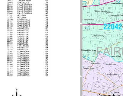 Colorcast Zip Code Style Wall Map of Washington, DC by Market Maps