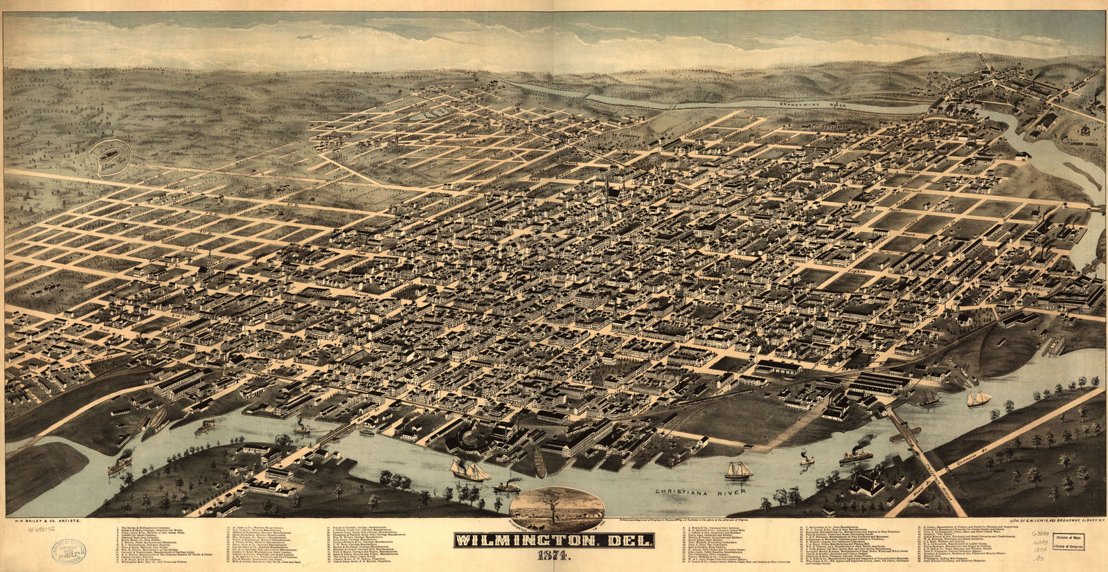 Birdseye View of Wilmington Delaware, 1874