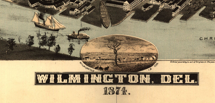 Birdseye View of Wilmington Delaware, 1874