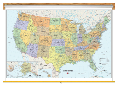 Classic US and World Map Classroom Pull Down 2 Map Bundle