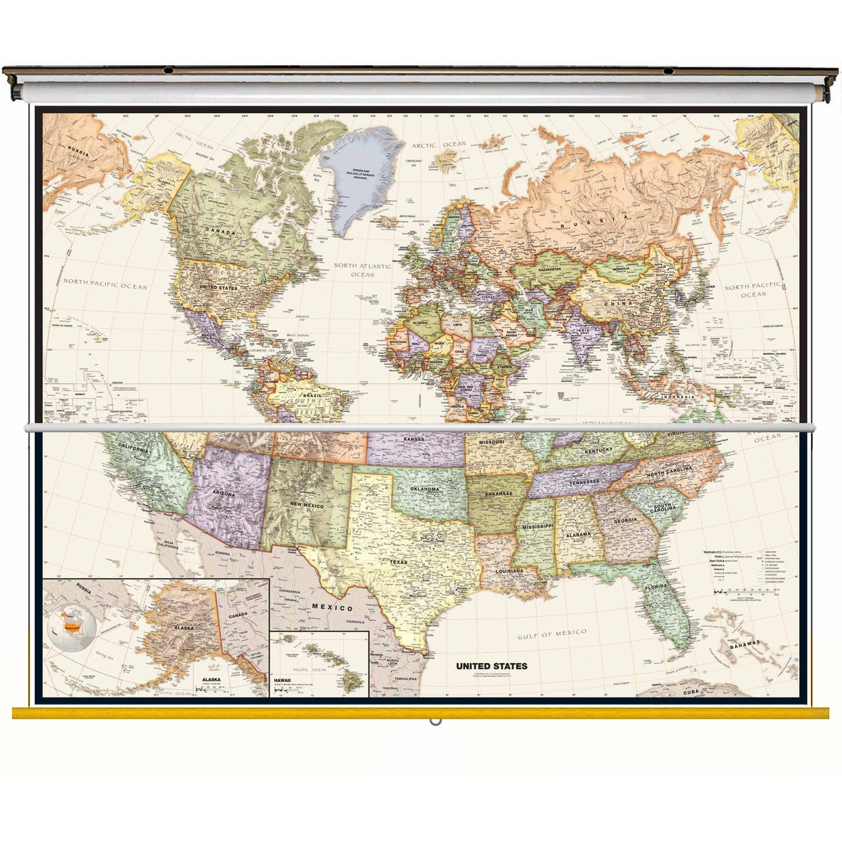 Legacy US and World Map Classroom Pull Down 2 Map Bundle – American Map ...
