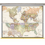 Legacy US and World Map Classroom Pull Down 2 Map Bundle