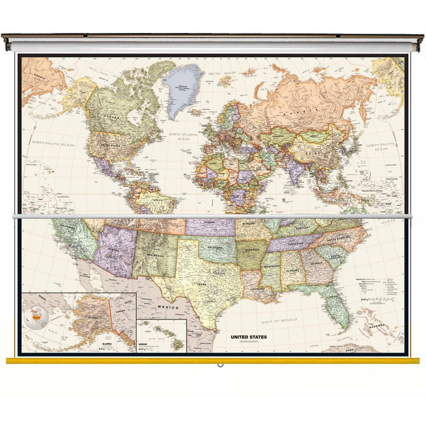 Legacy US and World Map Classroom Pull Down 2 Map Bundle