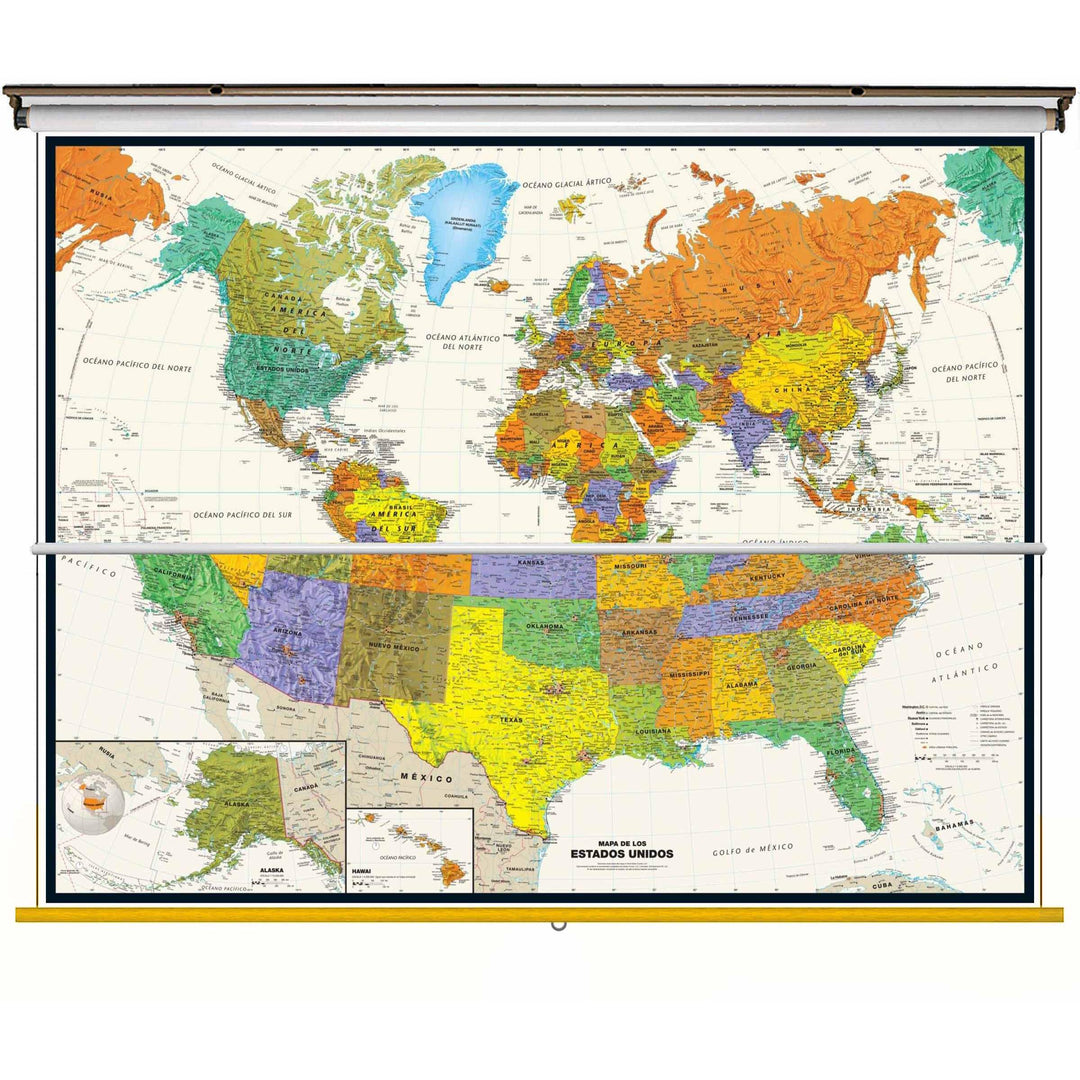 United States &amp; World Contemporary Spring Roller Set w/Backboard - *** Spanish Language Version ***