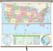 US & World Beginner Classroom - 2 Map Spring Roller Pulldown Set