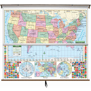 US & World Primary Classroom - 2 Map Spring Roller Pulldown Set