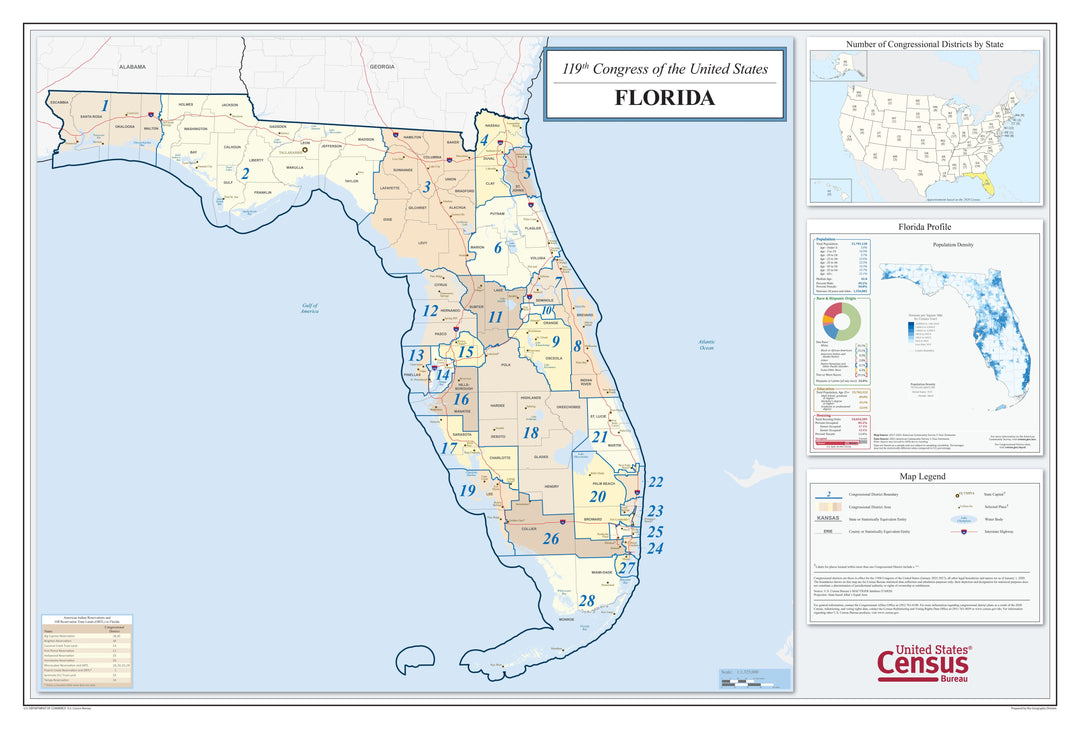 Florida Congressional District Wall Map – American Map Store, image size:1080x729