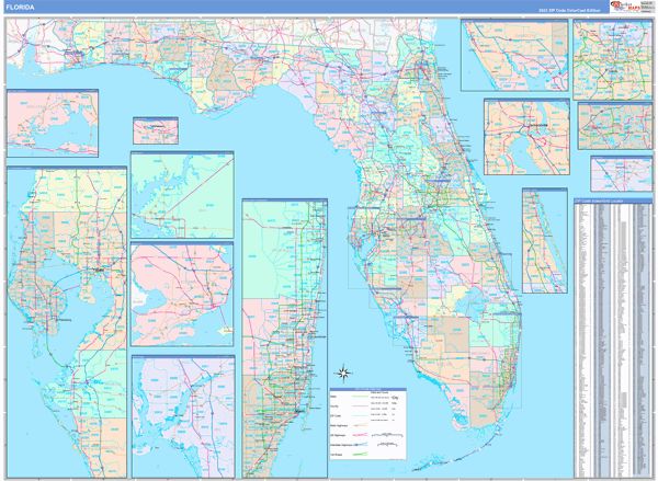 Color Cast Style Florida Wall Map by Market Maps