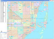 Colorcast Zip Code Style Wall Map of Miami Beach, FL.  by Market Maps