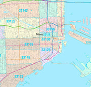 Colorcast Zip Code Style Wall Map of Miami Beach, FL.  by Market Maps