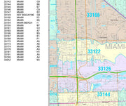 Colorcast Zip Code Style Wall Map of Miami Beach, FL.  by Market Maps