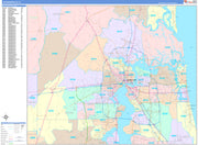 Colorcast Zip Code Style Wall Map of Jacksonville, FL.  by Market Maps
