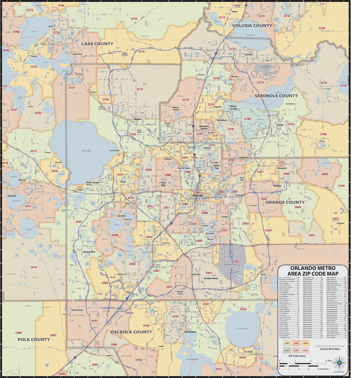 Orlando Area Zip Code Map – American Map Store