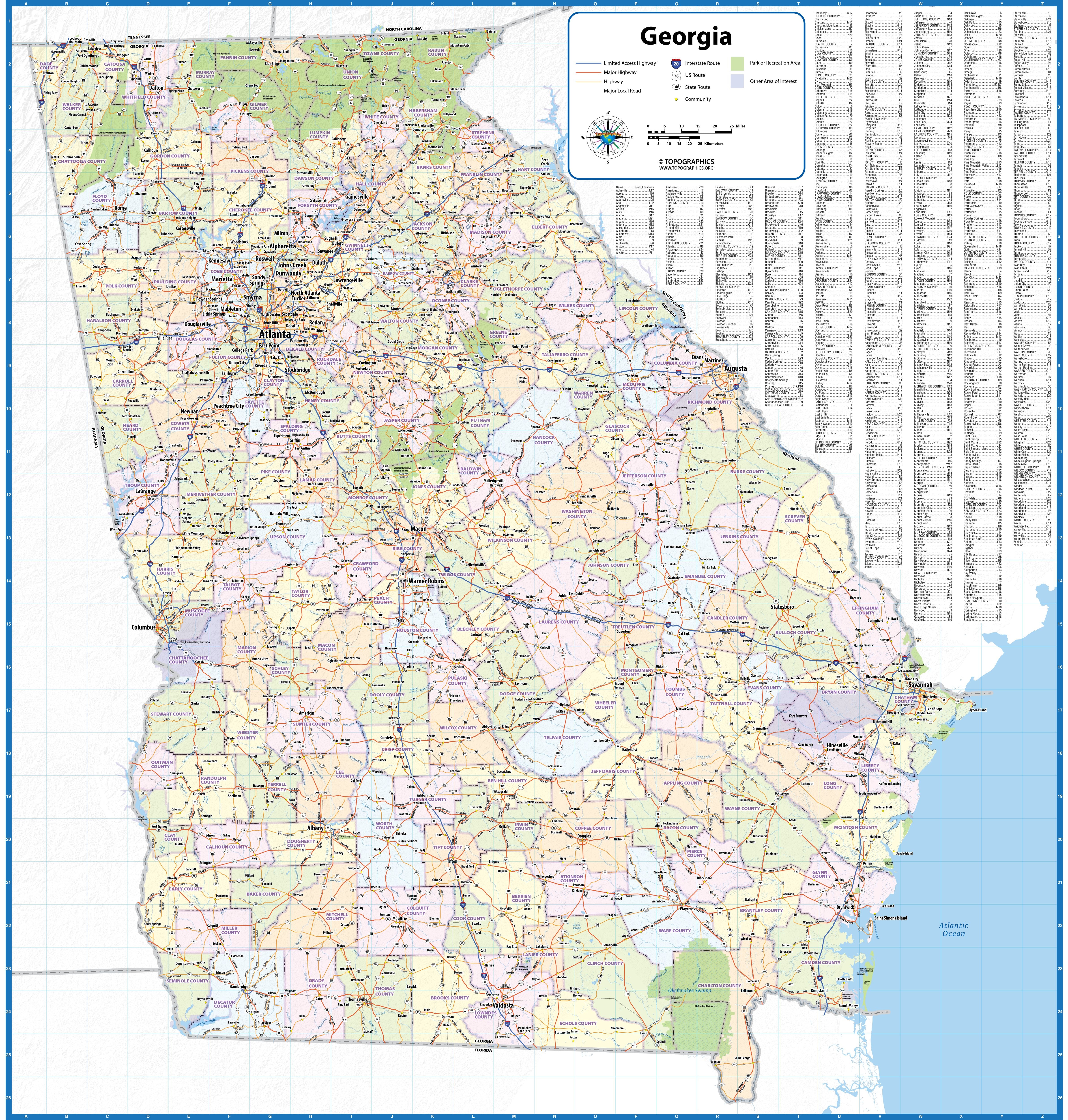Georgia Wall Map by Topographics Maps – American Map Store