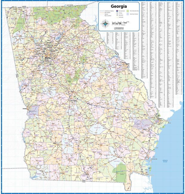 Georgia Wall Map by Topographics Maps