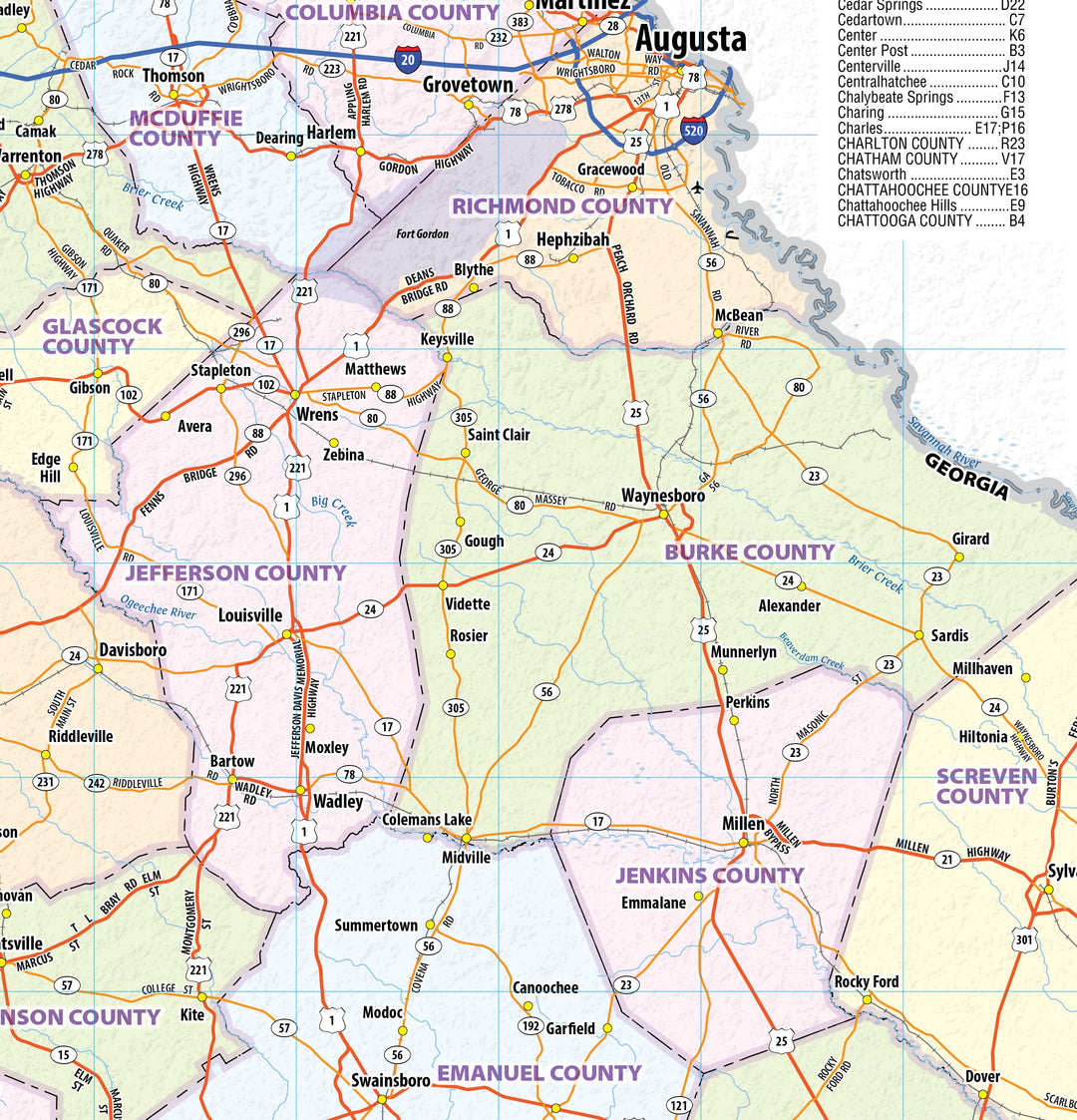 Georgia Wall Map by Topographics Maps