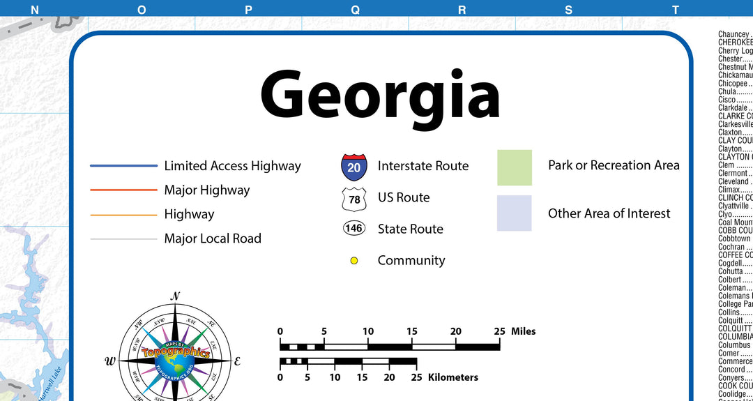 Georgia Wall Map by Topographics Maps