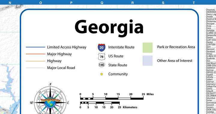Georgia Wall Map by Topographics Maps