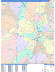 Color Cast Zip Code Style Wall Map of Atlanta by Market Maps