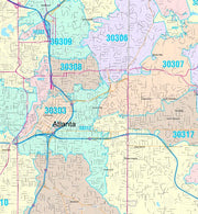 Color Cast Zip Code Style Wall Map of Atlanta by Market Maps