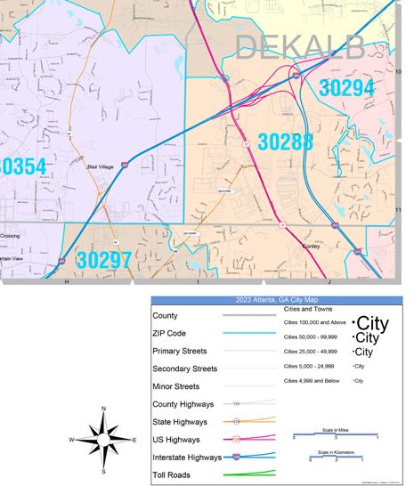 Color Cast Zip Code Style Wall Map of Atlanta by Market Maps