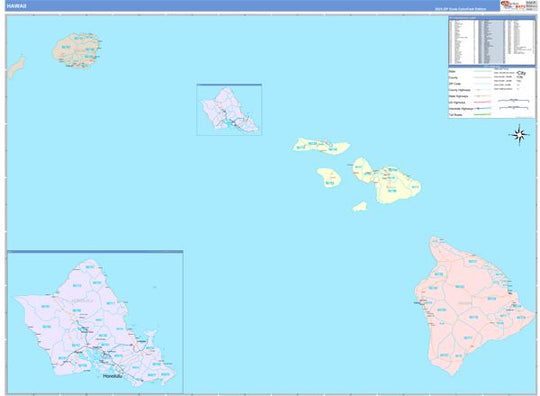 Color Cast Style Hawaii Wall Map – American Map Store
