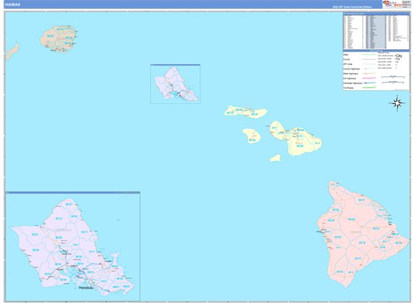 Color Cast Style Hawaii Wall Map by Market Maps