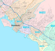 Colorcast Zip Code Style Wall Map of Honolulu by Market Maps