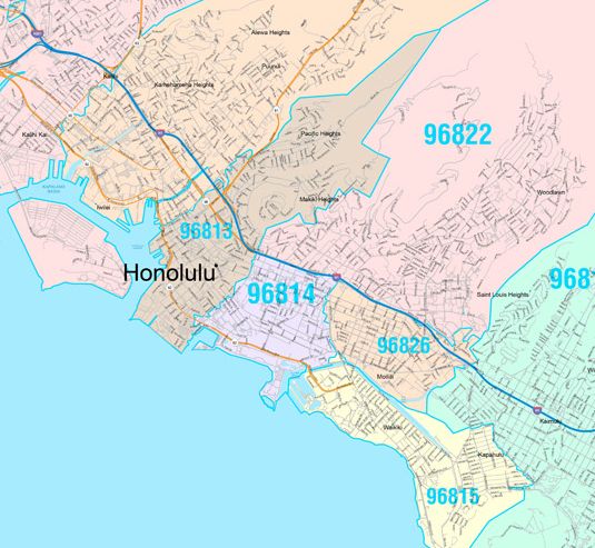 Colorcast Zip Code Style Wall Map of Honolulu by Market Maps