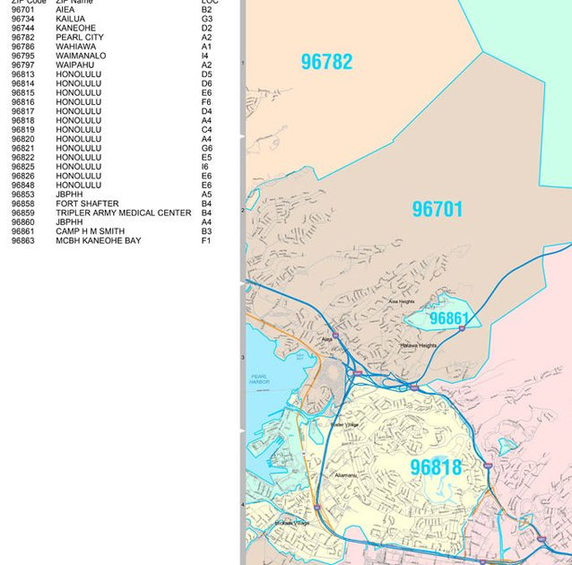 Colorcast Zip Code Style Wall Map of Honolulu by Market Maps – American ...