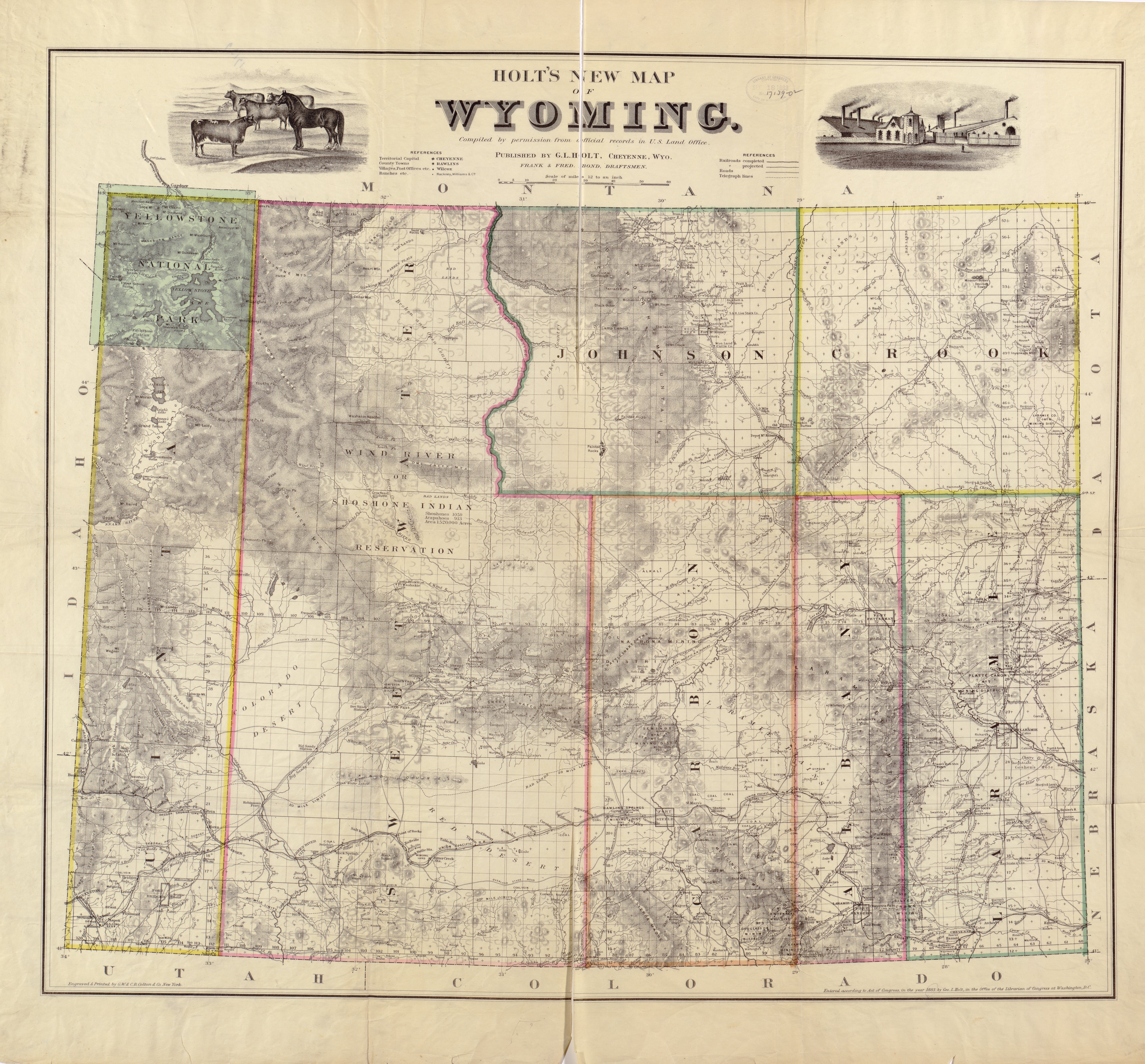 Holt S New Map Of Wyoming 1883 American Map Store HoltsMapWY 1 