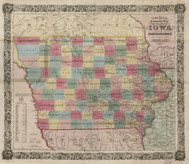 Colton's Township Map of the State of Iowa, 1851