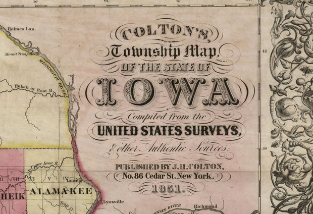 Colton's Township Map of the State of Iowa, 1851