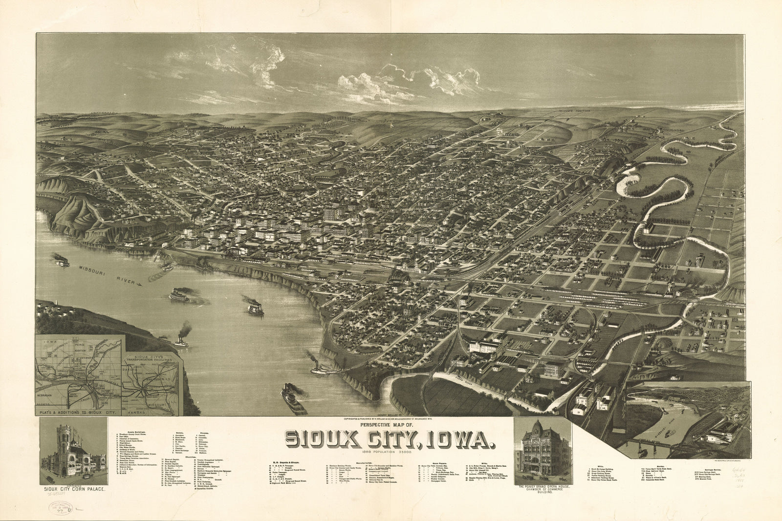 Perspective Map of Sioux City Iowa, 1888