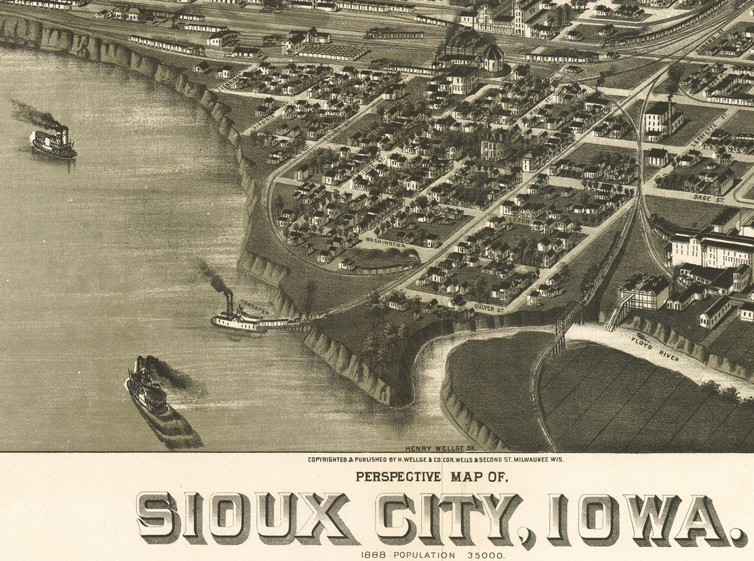 Perspective Map of Sioux City Iowa, 1888