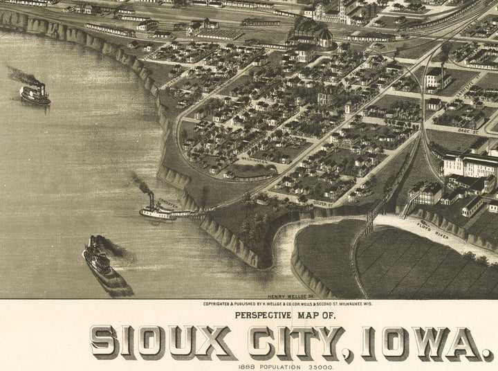 Perspective Map of Sioux City Iowa, 1888